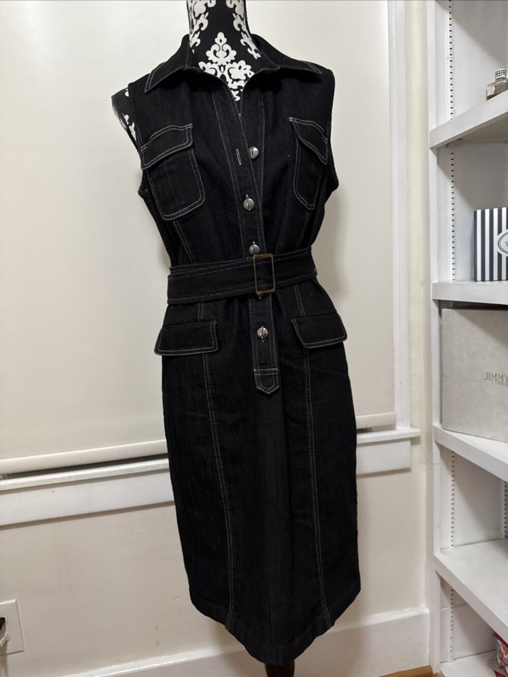 90's D' Jean's By Donna Degnan Dark Blue BeltedDenim Jean Dress Preppy Classic